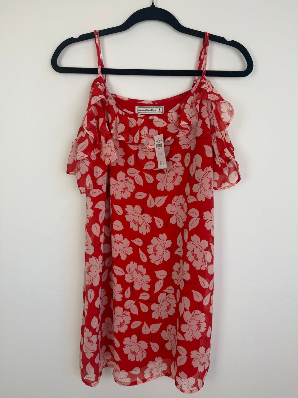 NWT Abercrombie & Fitch Red/White Floral Off The Shoulder Lined Mini Dress Small